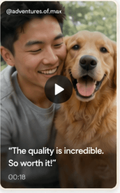 Smiling pet parent with golden retriever